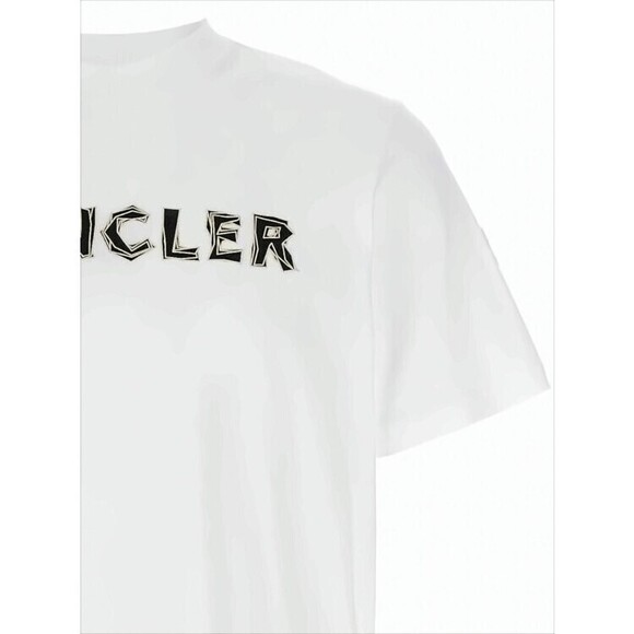 Moncler Short-Sleeve White Cotton T-Shirt With Bold Logo - NWT